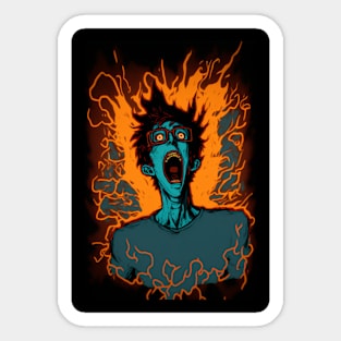 Anime Demon Nerd on Fire Sticker